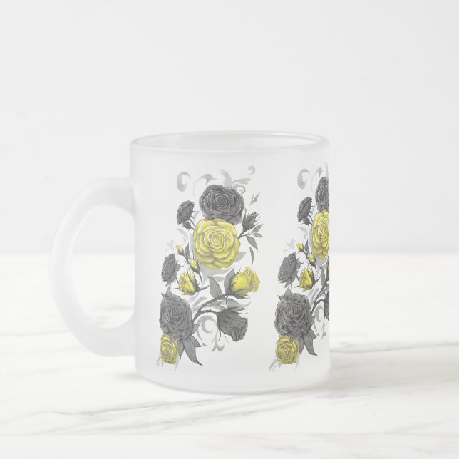 Caneca De Café Vidro Jateado Rosas Existentes (Esquerda)