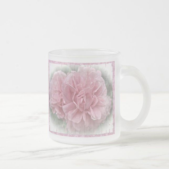 Caneca De Café Vidro Jateado Rosas Rosa, Subidas Antigas E Moídas (Direita)
