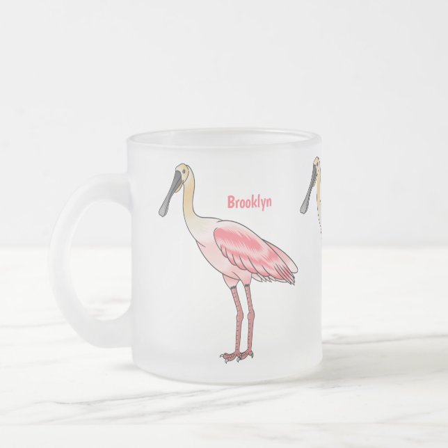 Caneca De Café Vidro Jateado Roseate spoonbill bird cartoon illustration  (Esquerda)