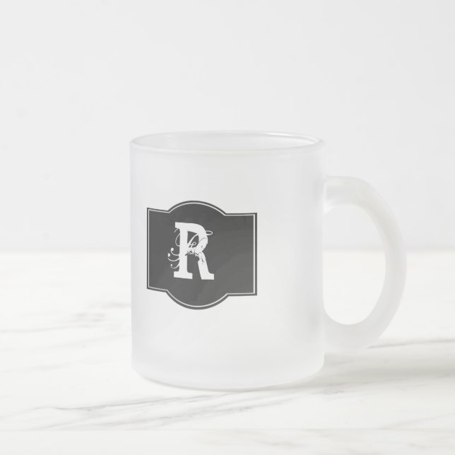 Caneca De Café Vidro Jateado Rótulo Preto Monograma (Direita)