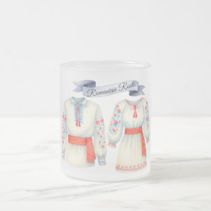 Caneca De Café Vidro Jateado Roupas romenas, roupa tradicional