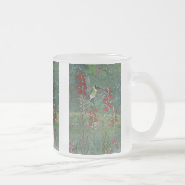 Caneca De Café Vidro Jateado Rubi-garganta e flor cardinal (Direita)
