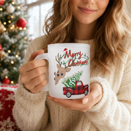 Caneca De Café Vidro Jateado Rudolph Personalizado Feliz Natal Caminhão Antigo