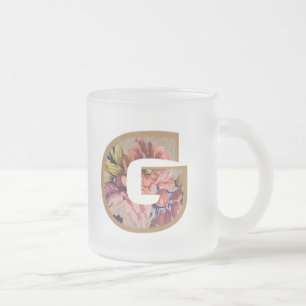 Caneca De Café Vidro Jateado Rustic Floral Inicial - Letra G Monograma