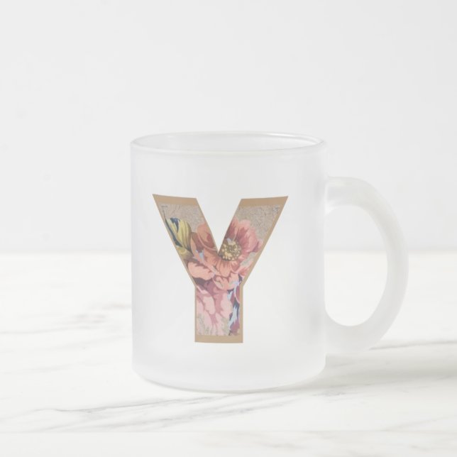 Caneca De Café Vidro Jateado Rustic Floral Inicial - Letra Y Monograma (Direita)