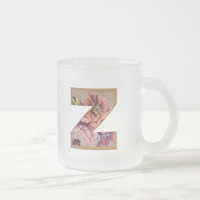 Caneca De Café Vidro Jateado Rustic Floral Initial Letter Z Monogram (Direita)