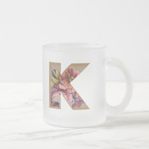 Caneca De Café Vidro Jateado Rustic Floral Large Monograma K