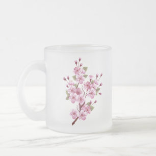 Caneca De Café Vidro Jateado Sakura rosa no fundo da pintura