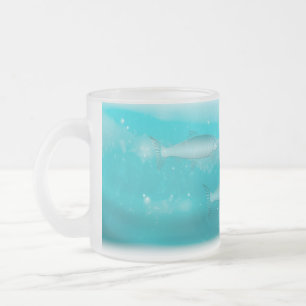 Caneca De Café Vidro Jateado Salmão Nadando