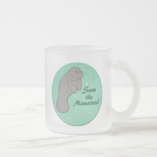 Caneca De Café Vidro Jateado Salve os Manatees!