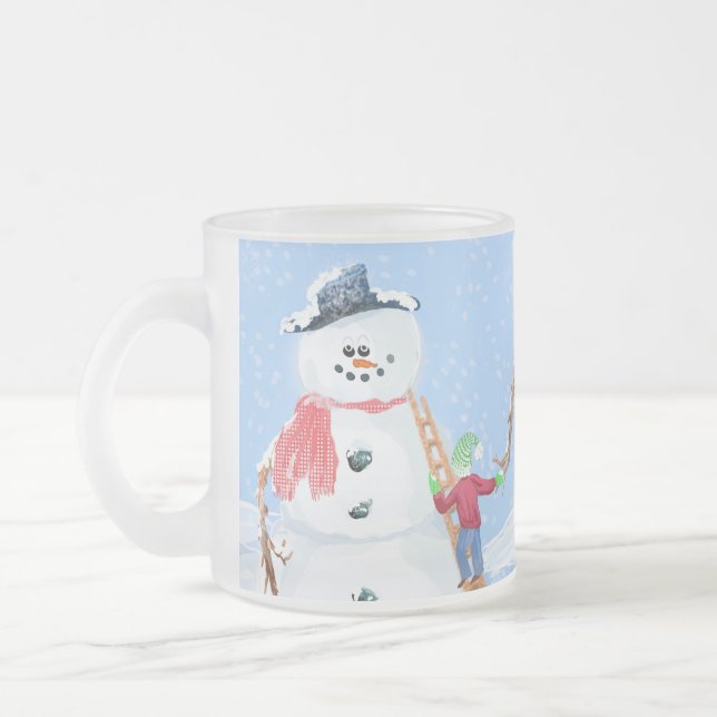 Caneca De Café Vidro Jateado Santa Claus Helper Construindo Um Bobo Neve (Esquerda)