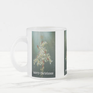 Caneca De Café Vidro Jateado Saudação de Natal de Goldenrod & Songbird