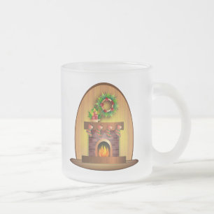 Caneca De Café Vidro Jateado Saudações de Temporada de Natal Meias Lareira