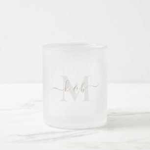 Caneca De Café Vidro Jateado Script de Troca de Monograma Dourado e Cinza