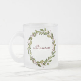 Caneca De Café Vidro Jateado Script de Vintage de Wreath de Natal Personalizado