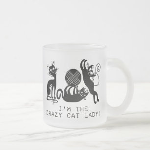 Caneca De Café Vidro Jateado Senhora louca do gato