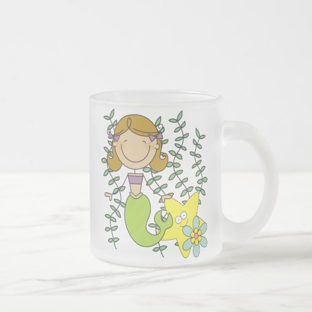 Caneca De Café Vidro Jateado Sereia de cabelo de Brown (Direita)