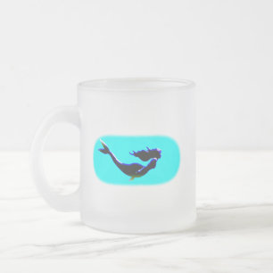 Caneca De Café Vidro Jateado sereia de natação submarina
