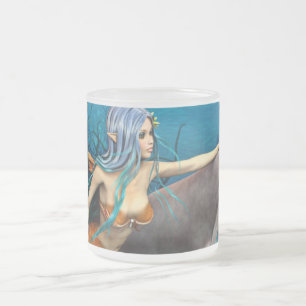 Caneca De Café Vidro Jateado Sereia e Golfinho