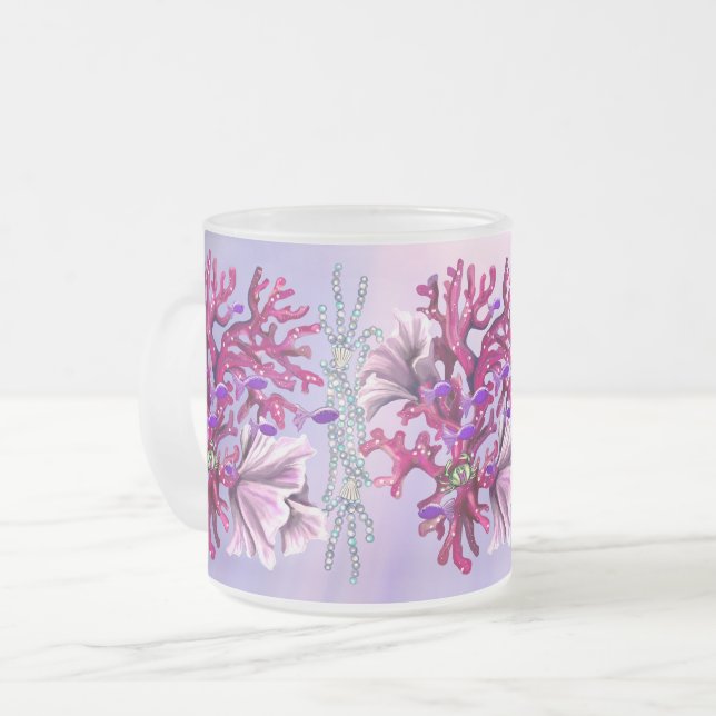 Caneca De Café Vidro Jateado Sereia oceânica roxa (Frente Esquerda)