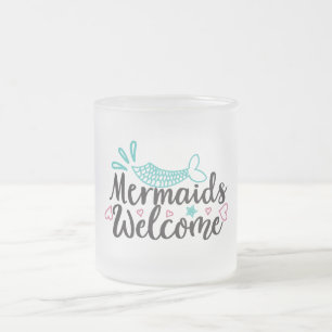 Caneca De Café Vidro Jateado Sereias Bem-vindas