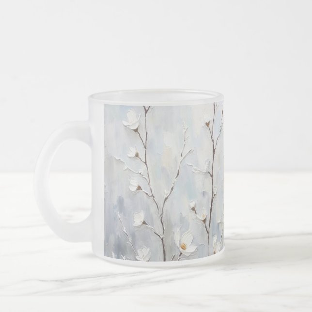 Caneca De Café Vidro Jateado Serene Winter Blossoms Abstract Mug (Esquerda)