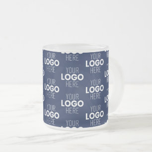 Caneca De Café Vidro Jateado Seu padrão de repetição de logotipo ou imagem   Az