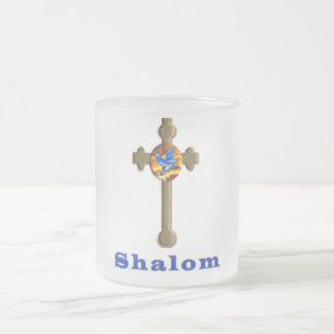 Caneca De Café Vidro Jateado Shalom Cross