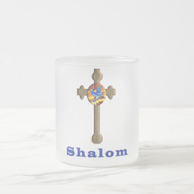 Caneca De Café Vidro Jateado Shalom Cross (Centro)