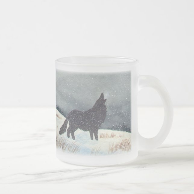 Caneca De Café Vidro Jateado Silhueta do lobo do inverno (Direita)