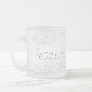 Caneca De Café Vidro Jateado Silver Flourish Peace Joy Love