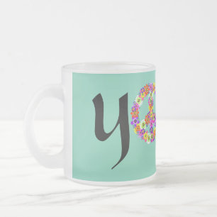 Caneca De Café Vidro Jateado Símbolo de Paz de Yoga Floral