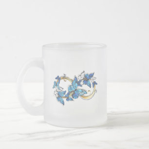 Caneca De Café Vidro Jateado Símbolo Infinito de Borboletas Azuis Morpho