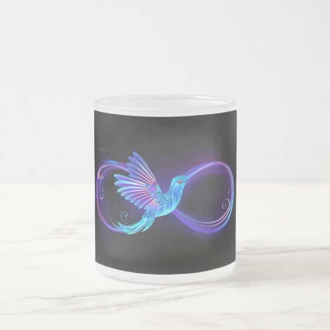 Caneca De Café Vidro Jateado Símbolo Neon Infinity com Hummingbird brilhante (Centro)