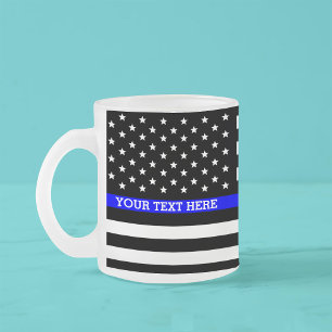 Caneca De Café Vidro Jateado Sinalizador Americano Thin Blue Line Personalizado