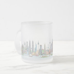 Caneca De Café Vidro Jateado Skyline do Mundo