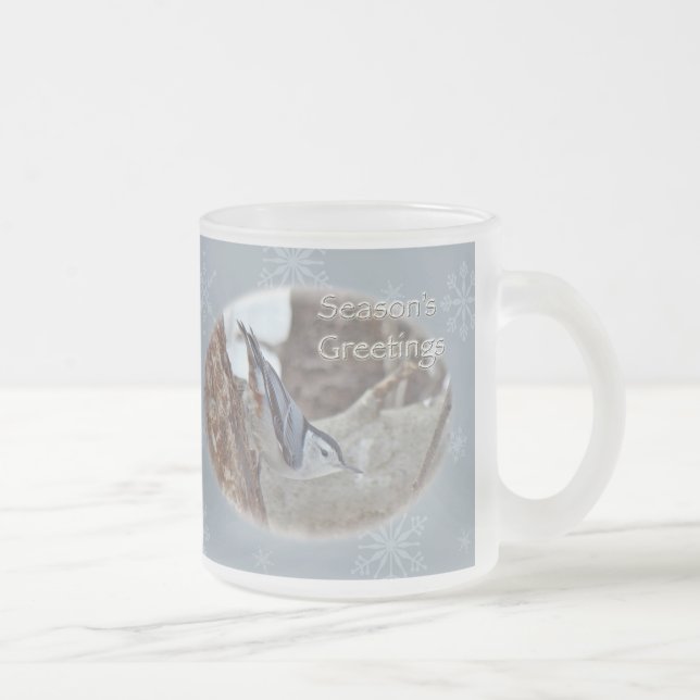Caneca De Café Vidro Jateado Slate Cinza Nuthatch Songbird Seasons Saudações (Direita)