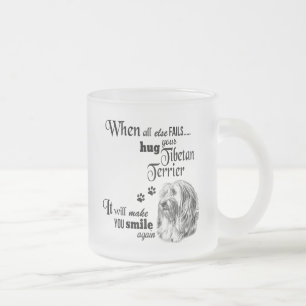 Caneca De Café Vidro Jateado Slogan de raça canina tibetana Terrier de arte mo