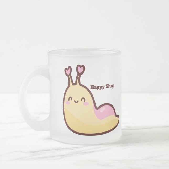 Caneca De Café Vidro Jateado Slug Feliz em Cute com Texto Personalizado (Esquerda)