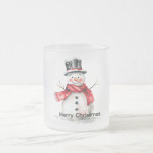 Caneca De Café Vidro Jateado Snowman Red Scarf Christmas