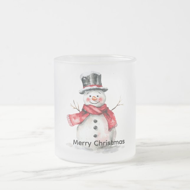 Caneca De Café Vidro Jateado Snowman Red Scarf Christmas (Centro)
