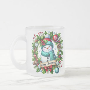 Caneca De Café Vidro Jateado Snowman Wreath Coffee Mug