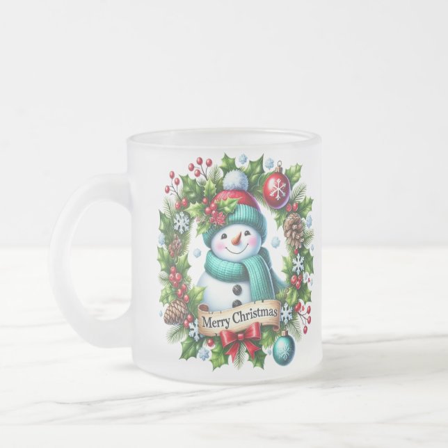 Caneca De Café Vidro Jateado Snowman Wreath Coffee Mug (Esquerda)