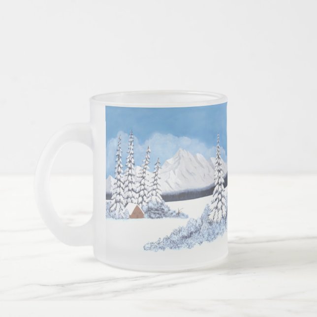 Caneca De Café Vidro Jateado Snowy Winter Bright Fosco Glass Mug (Esquerda)