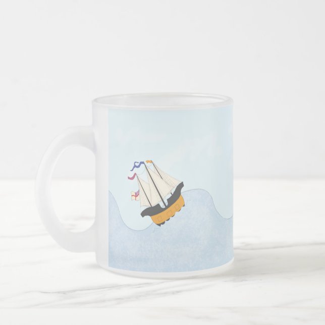 Caneca De Café Vidro Jateado Sobre o Mar Rolling Três Navios Britânicos em Cruz (Esquerda)