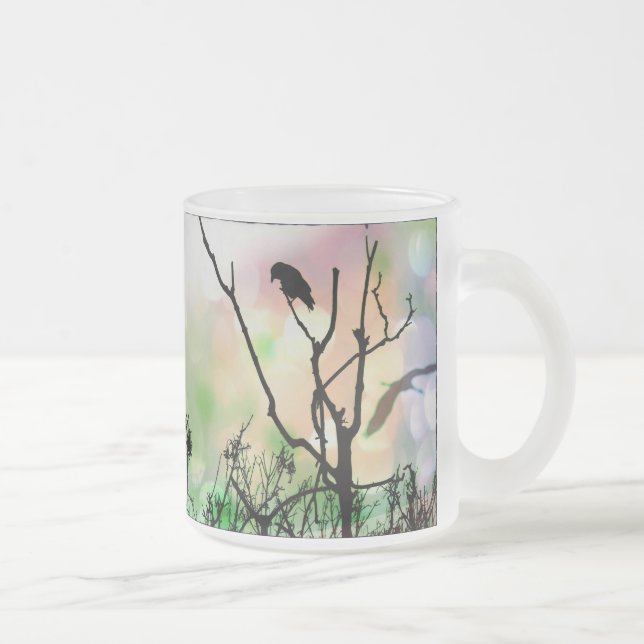 Caneca De Café Vidro Jateado Solitário Crow Fosco (Direita)