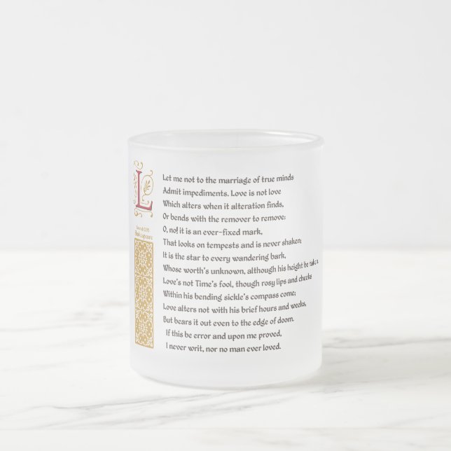 Caneca De Café Vidro Jateado Soneto 116 de Shakespeare (CXVI) no pergaminho (Centro)