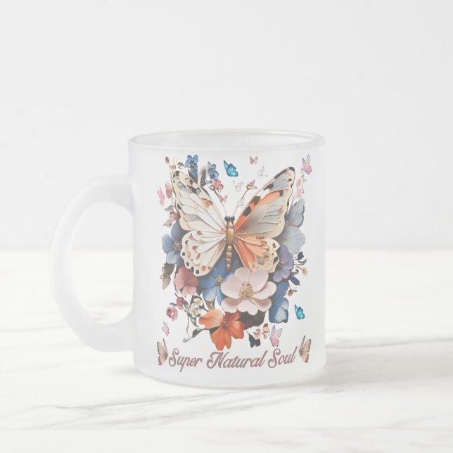 Caneca De Café Vidro Jateado Soul Super Natural: Arte Jardim de Borboleta (Esquerda)