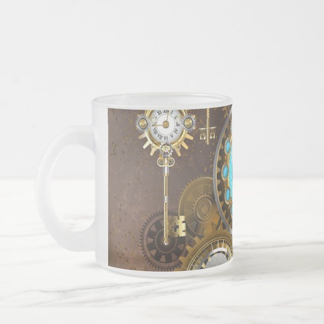 Caneca De Café Vidro Jateado Steampunk Rusty Background with Turquoise Lenses (Esquerda)