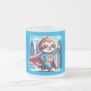 Caneca De Café Vidro Jateado Super-herói da cidade - Pixel Art Urban Hero